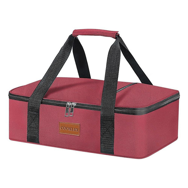 Insulated Casserole Carrier for Hot or Cold Food Fits 9"X13" Casserole Dish, Insulated Casserole Carry Bag for Travel/Picnic/Party, Durable Nylon, Burgundy, Leak-Proof, Single Layer