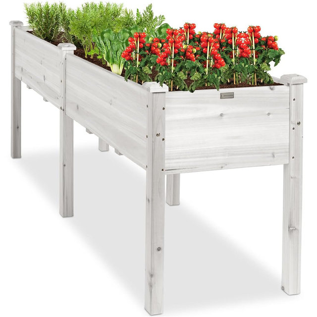 Best Choice Products 72x24x30in Raised Garden Bed, Elevated Wood Planter Box Stand for Backyard, Patio, Balcony w/Divider Panel, 6 Legs, 300lb Capacity - White