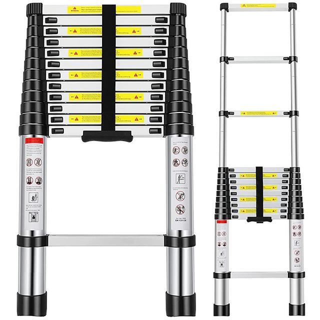 12.5FT Telescoping Ladder, Telescopic Extension Ladder, Aluminum Alloy Folding Ladder Portable Multi-Purpose for Indoor Outdoor Work, Heavy Duty 330 lbs Load