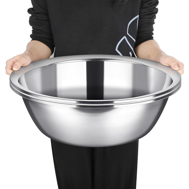 Nuogo 2 Pack 17 Quart Large Mixing Bowl Oversized All Purpose Stainless Steel Mixing Bowl Metallic Flat Base for Home Commercial Prepping Baking Marinating Cooking Brining