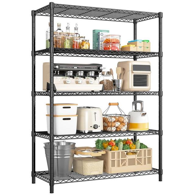 Romorgniz 5 Tier Storage Shelves 71" H Wire Shelving Adjustable Metal Shelving,1000LBS Pantry Shelves Sturdy Steel Wire Shelf for Kitchen Pantry Garage Warehouse,71" H X35.5 W X13.8 D, Black