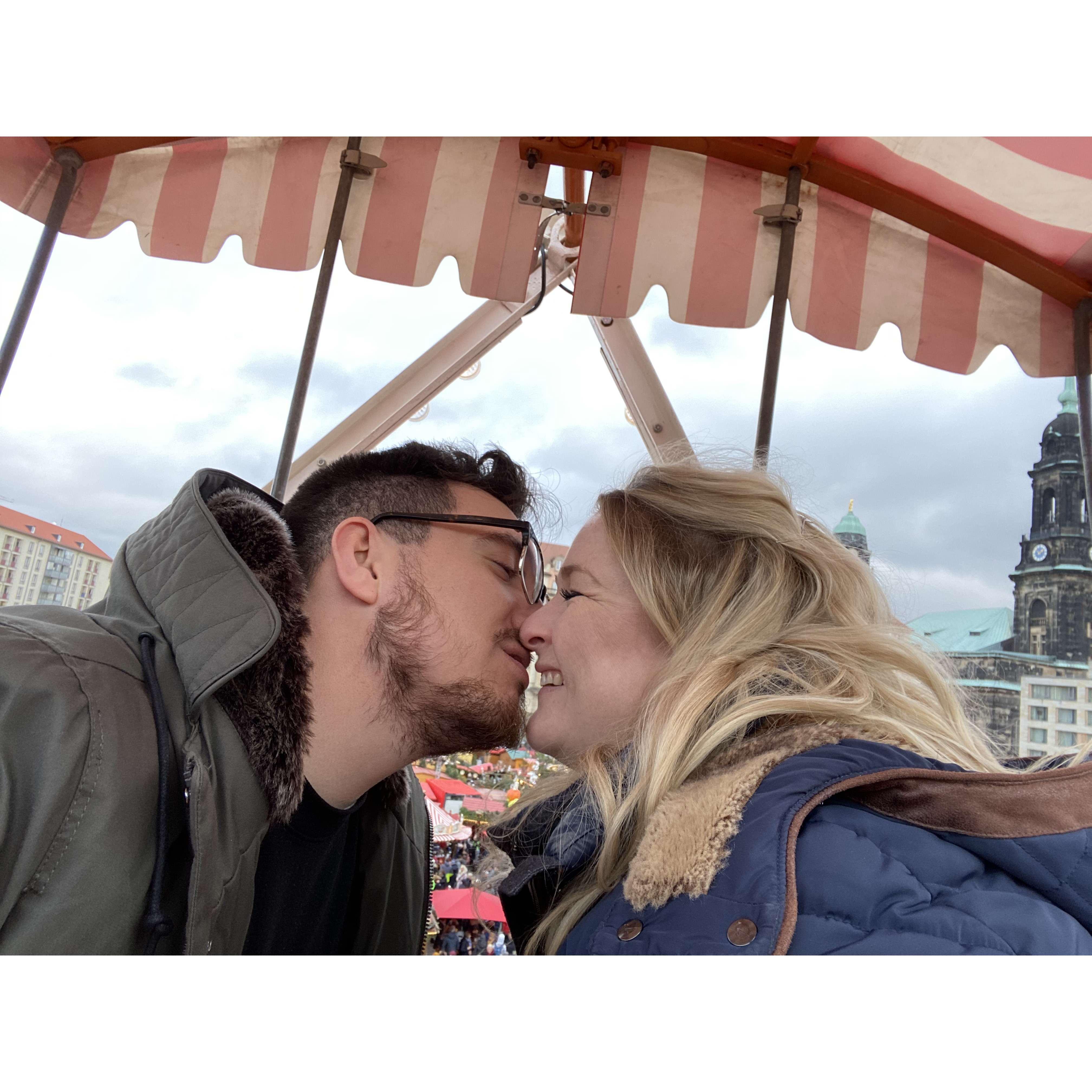 On a ferris wheel at the Christmas markets in Dresden.