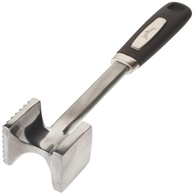 Jim Beam JB0196 Stainless Steel Heavy Duty Construction Meat Tenderizer with Soft Grip Handle, Medium, Silver