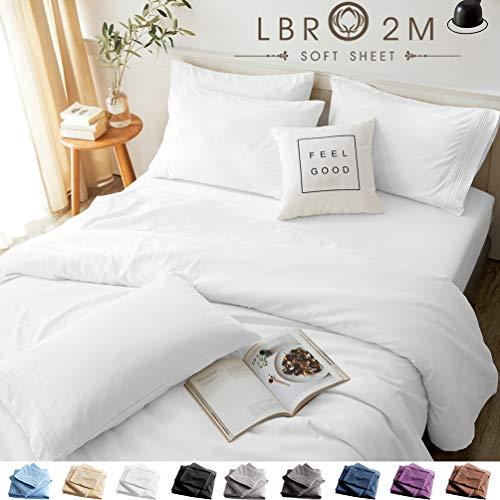 LBRO2M Bed Sheets Set Queen Size 6 Piece 16 Inches Deep Pocket 1800 Thread Count 100% Microfiber Sheet,Bedding Super Soft Hypoallergenic Breathable,Resistant Fade Wrinkle Cool Warm (White)