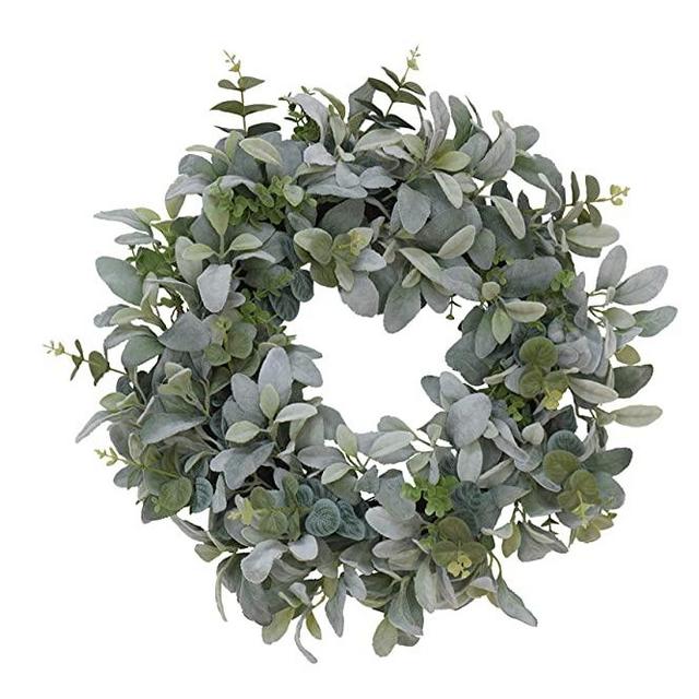 Puleo International 22" Artificial Flocked Lambs Ear Wreath, Green (1522-W22)