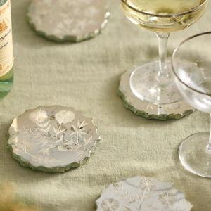 Etched Floral Mirror Coasters, Set of 4