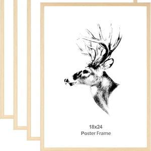 Yaetm 18x24 Poster Frame Set of 4, Natural Solid Oak Wood Frame 18x24 for Photos, Posters & Art Prints, Wall Gallery for Horizontal and Vertical Wall Mount (4 pack, Oak)