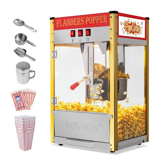 ROVSUN Popcorn Machine Movie Theater Style w/ 10 Ounce Kettle Makes Up to 4 Gallons ETL Certified, Countertop Popcorn Maker Commercial Popcorn Machine w/Scoop, Oil Spoon, Bags & 3 Cups, Red