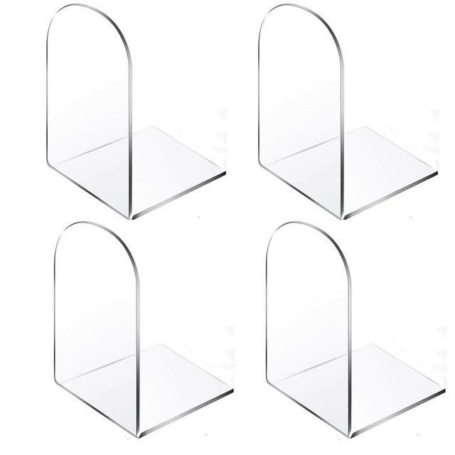Lulonpon 4pcs Book Ends, Acrylic Bookends, Non-Skid Book End, Clear Bookends for School Library and Desktop Organizer, Acrylic Book Ends for Book Shelves