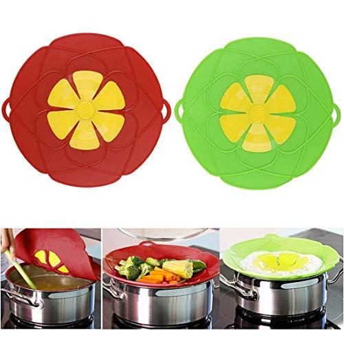 OYSIR 2Pcs Spill Stopper Lid Cover,Boil Over Safeguard,Silicone Spill Stopper Pot Pan Lid Multi-Function Cooking Tool,Kitchen Gadgets, for Cooking Lover,Parents,Friends, Green& Red
