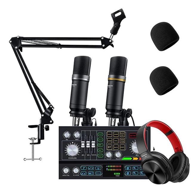 Podcast Equipment Bundle with Condenser Mic X 2 Headset and Microphone Arm X 1