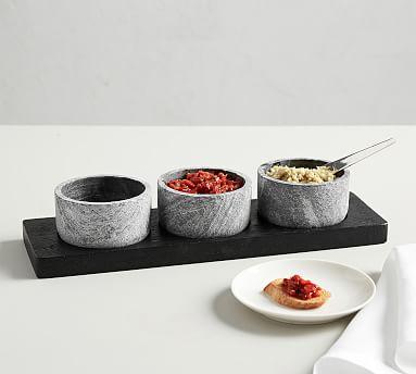 Acacia Wood & Marble Condiment Server