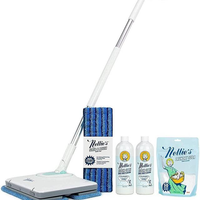 Nellie's Wow Mop Kit with Wow Mop, Floor Care (2), Scrub & Polish Pads (2 sets), and 50 Load Laundry Soda Pouch