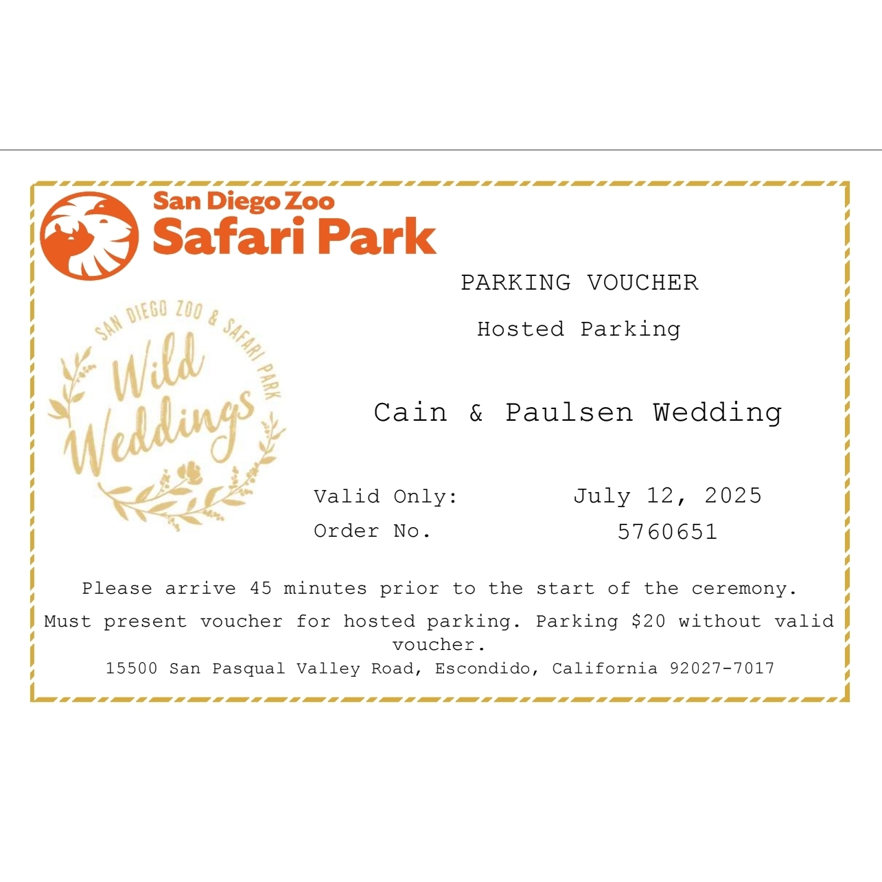Parking pass for the wedding!