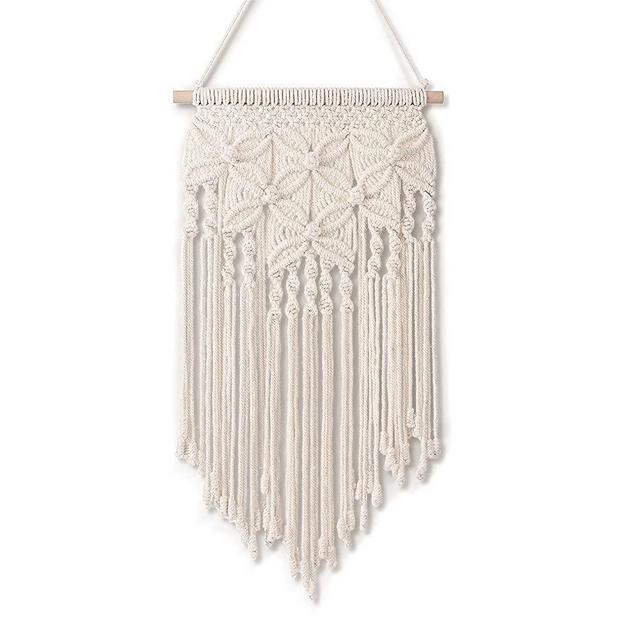 VUDECO Boho Decor Wall Art, Boho Wall Hanging Decor For Living Room And Bedroom, Boho Chic Wall Decor, White Boho Macrame Wall Hanging Boho Inspired, Woven Tapestry Bohemian Wall Decor 12.6" x 26.3"