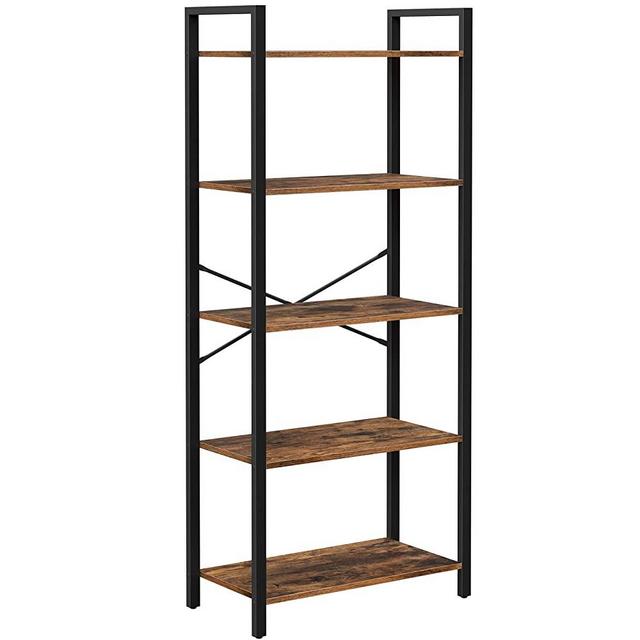 VASAGLE 5-Tier Bookshelf, Home Office Bookcase, Storage Rack with Steel Frame, for Living Room, Office, Study, Hallway, Industrial Style, Rustic Brown and Black ULLS061B01