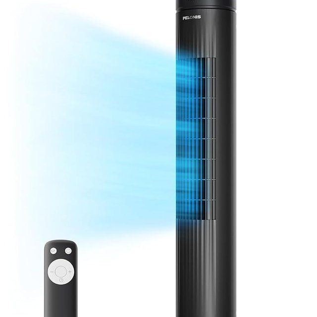 Pelonis 30-Inch Oscillating Tower Fan for Bedroom – 3 Speed, 37dB Quiet Tower Fan with Remote Control and 7-Hour Timer – ETL Certified, Black