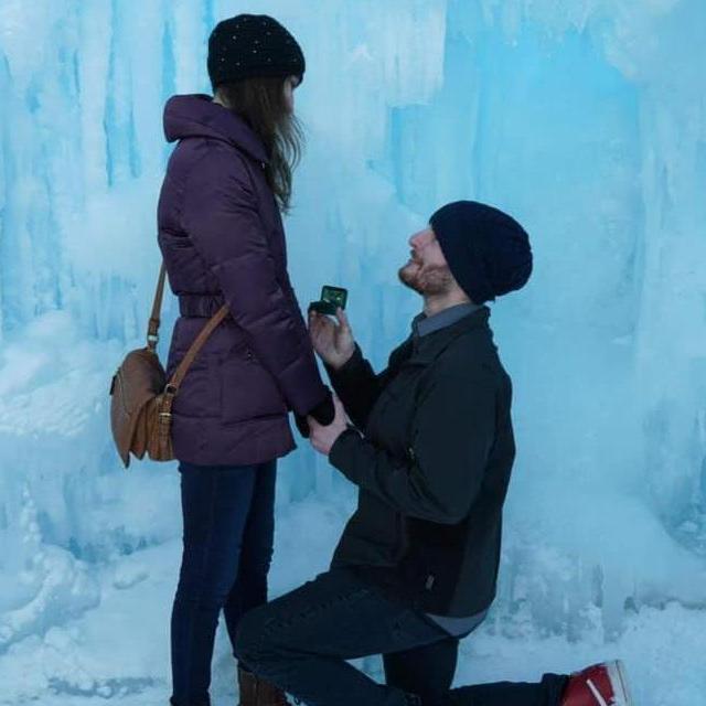 Evan proposing to Kayla at the Ice Castles.