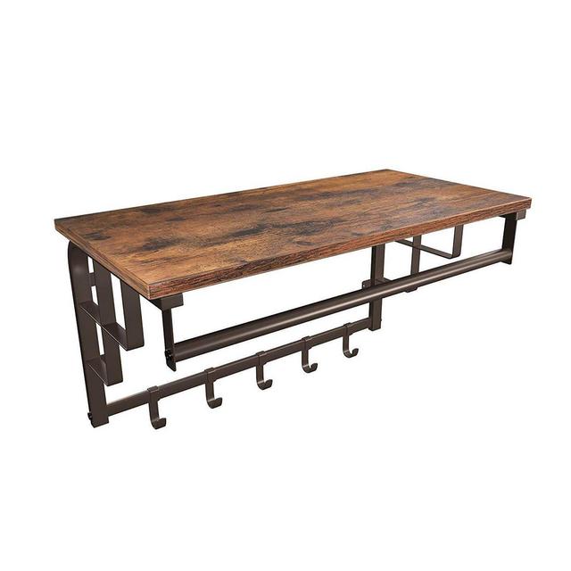 Metal Framed Wall Mounted Coat Rack with One Storage Shelf Brown and Black - Benzara