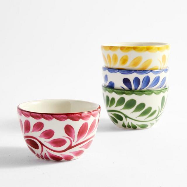 Puebla Stoneware Condiment Bowls, Mixed Set of 4 - Blue/Green/Pink/Yellow