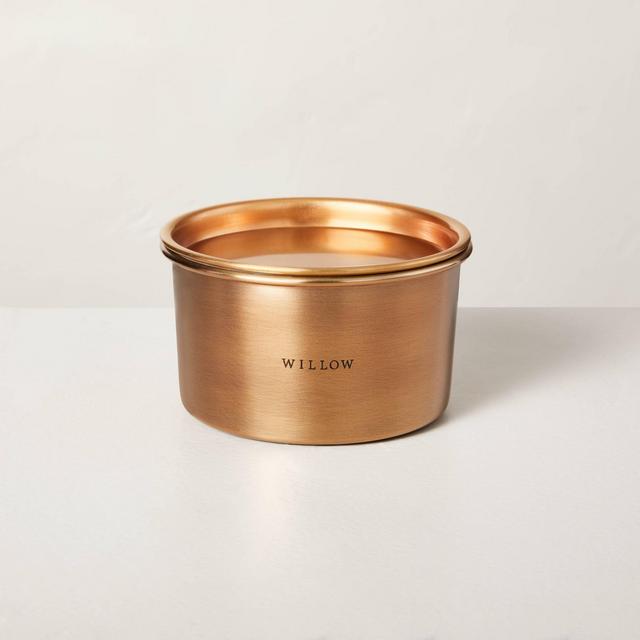 20oz Willow Lidded Metal Multi-Wick Candle Brass Finish - Hearth & Hand™ with Magnolia