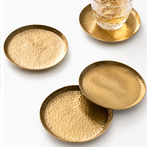 Iris Hammered Metal Coaster Sets - Brass, Set of 4