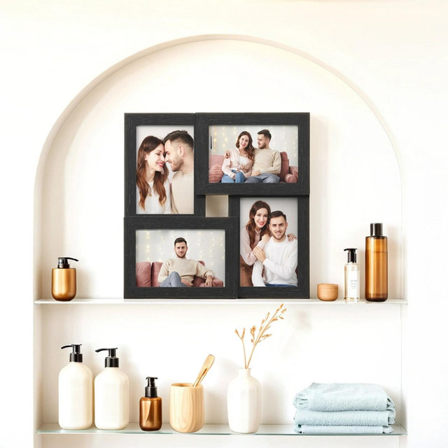LEDREM Collage Picture Frames, 4 Pack 4x6 for Wall Decor, Wall Mounted or Tabletop, 4 Frames for Family Photos, Photo Frame Set, Ink Black