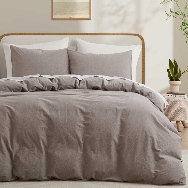 100% Cotton Duvet Cover King Size, Mauve Brown Linen-Like Natural Bedding Set with Zipper Closure (No Comforter), King Size, Duvet Cover (104"x90") x 1, Pillowsham(20"x36") x 2