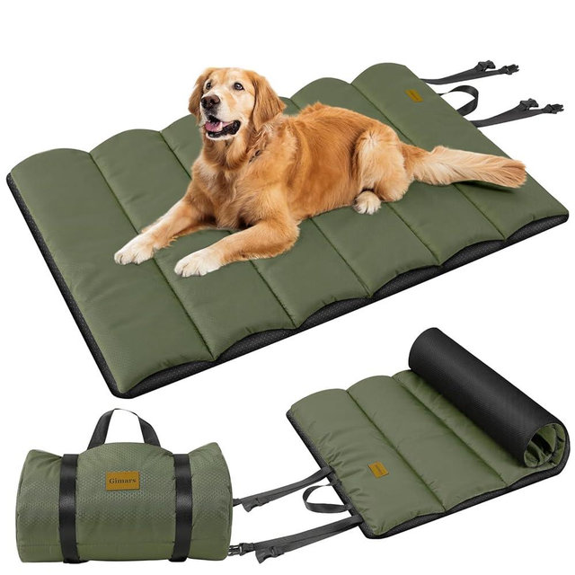 Gimars Upgraded Outdoor Dog Bed with Waterproof Film, Easy to Roll Up with Buckle, Large Travel Pet Bed for Medium & Large Dog, Portable, Foldable, Washable for Camping,Traveling
