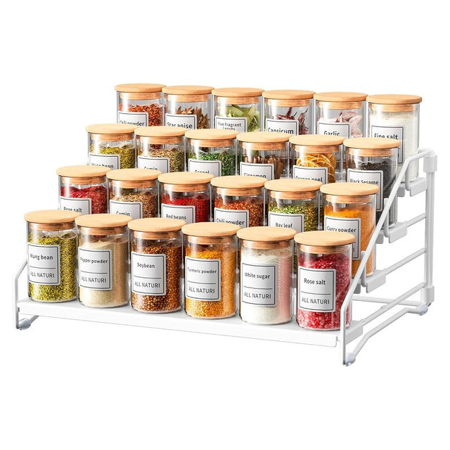 RCHYFEED Spice Rack Organizer for Cabinet, 4 Tier Spice Organization for Cabinet Adjustable Step Storage,Tierd Spice Rack Seasoning Organizer for Kitchen Countertop Pantry, Metal(1 Pack)