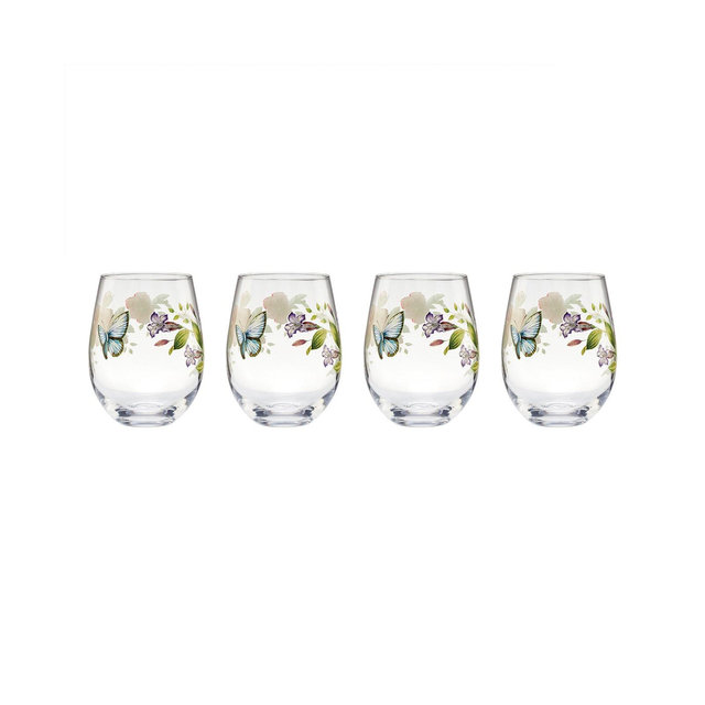 Lenox Butterfly Meadow Stemless Wine Glasses, Set of 4