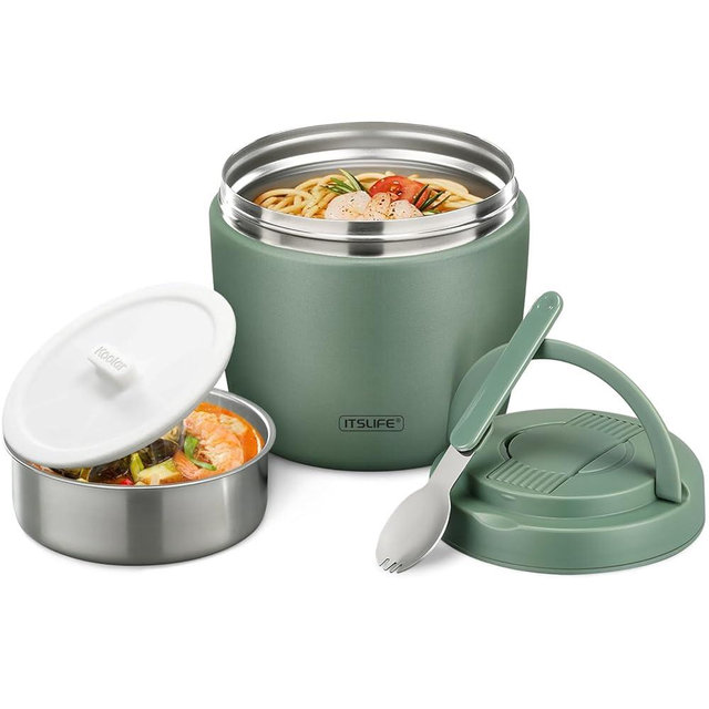 Soup Thermos for Hot Food Insulated Food Jar 32oz, Vacuum Insulated Stainless Steel Lunch Container - Wide Mouth Thermo for Soup & Food, Insulated lunch box Leakproof Bento Box with Spoon (Green)