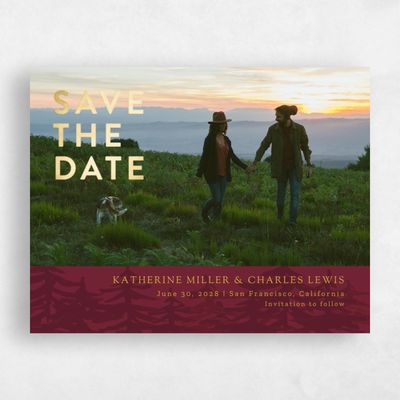 Maroon, Red Wedding Save the Date - Camden Landscape