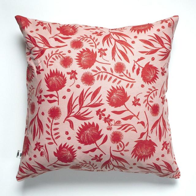 Blood Red on Blush all-Linen Pillow Cover