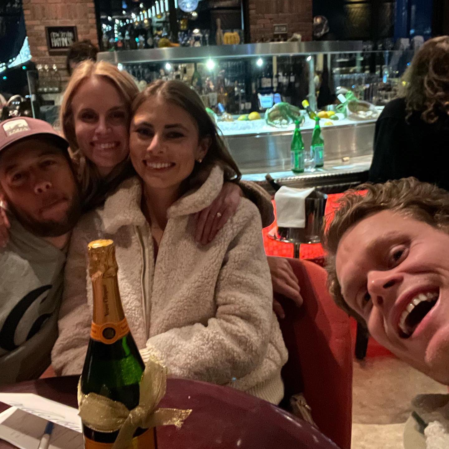 Celebrating our engagement with a surprise visit from Allison and Sandy!