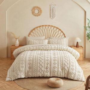 MR&HM Beige Comforter Set Queen, Tufted Boho Bedding Set, Farmhouse Bed in a Bag Set 7 Pieces with 1 Comforter, 2 Pillow Shams, 2 Pillowcases, 1 Flat Sheet, 1 Fitted Sheet for All Seasons