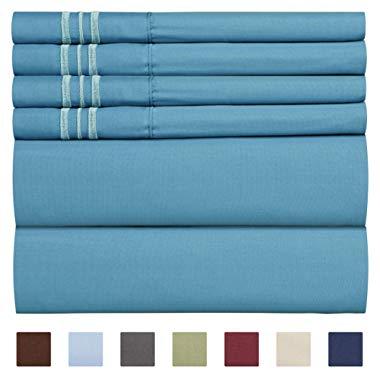 Queen Size Sheet Set - 6 Piece Set - Hotel Luxury Bed Sheets - Extra Soft - Deep Pockets - Easy Fit - Breathable & Cooling Sheets - Wrinkle Free - Comfy - Denim Blue Sheets - Queens Sheets - 6 PC