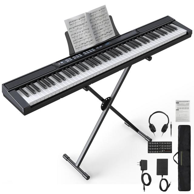 SKONYON 88 Key Digital Piano Keyboard with Stand Full-Size Semi-Weighted Electric Piano, Black