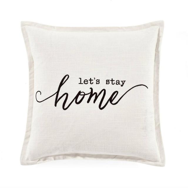20"x20" Oversize 'Let's Stay at Home' Family-Friendly Square Throw Pillow Cover White - Lush Décor