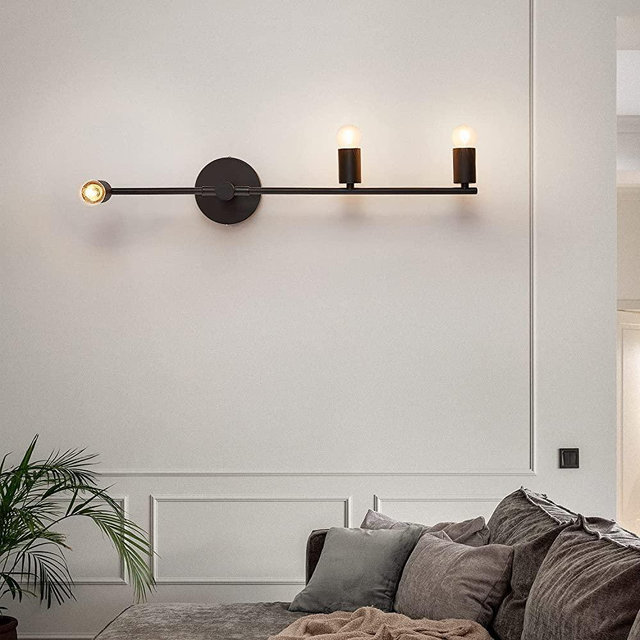 Yenigy Bedroom Wall Sconces,3 Lights Matte Black Vintage Lighting, Modern Wall Mounted Lights,Porch Hallway Wall Lamp for Living Room Bedroom Bathroom Mirror (E26 Base)