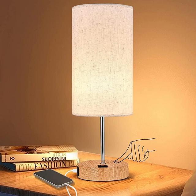 Gianotter Bedside Touch Lamp for Bedroom - Table Lamp with USB Port & AC Outlet, 3 Way Dimmable Nightstand Reading Lamp for Living Room, Dorm, Home Office (Bulb Included)