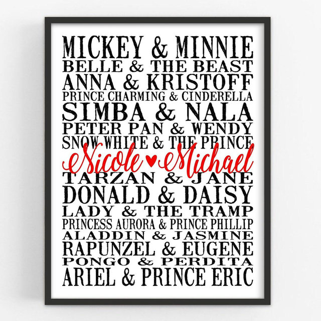 Personalized Disney Couples Art Print | Disney Gift | Wedding Gift | Anniversary Gift | Bridal Shower Gift | Engagement Gift | Christmas