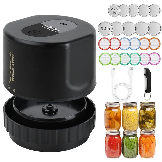 Mason Jar Vacuum Sealer, Electric Jar Vacuum Sealer Kit, New Technology Electric Air Vacuum Sealing Kit,10 Seconds Seal,For Household Use,Travel and Batch Canning Supplies, Ideal Present for Mom, Wife