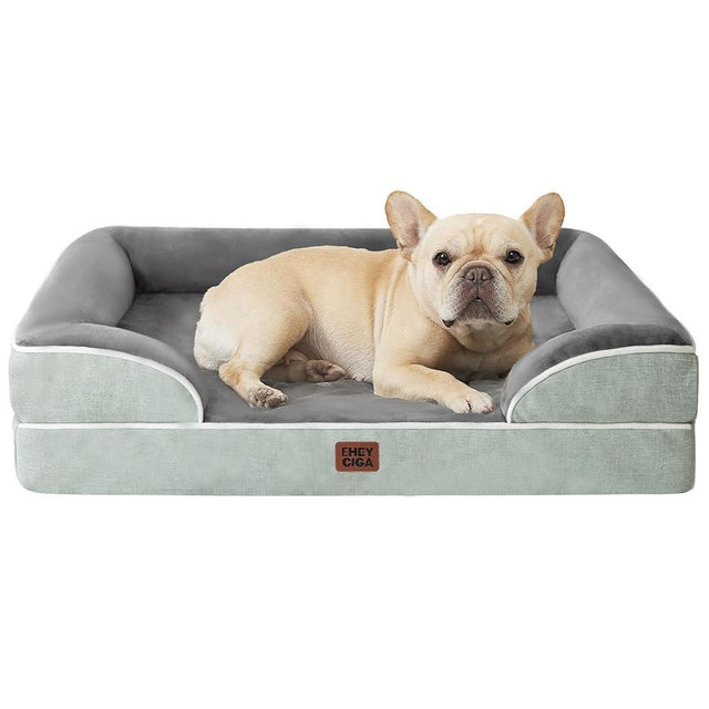 EHEYCIGA Orthopedic Dog Bed for Small Dogs, Waterproof Memory Foam Small Dog Beds with Sides, Non-Slip Bottom and Egg-Crate Foam Medium Pet Couch Bed with Washable Removable Cover, Greyish Green