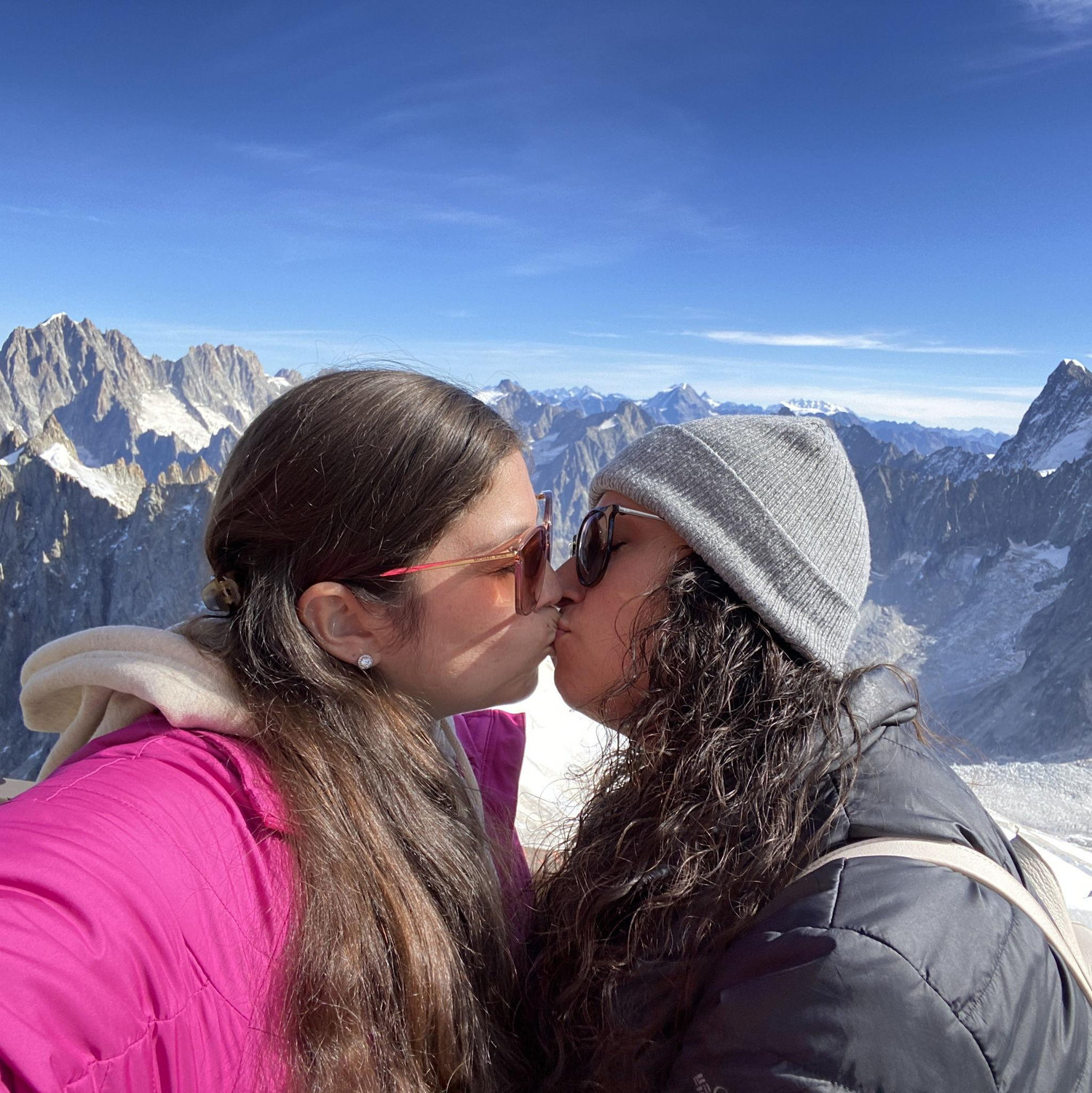 Sharing a kiss on top of Mont Blanc in France!