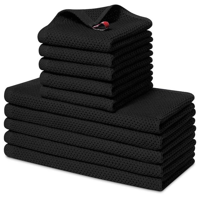 Homaxy 100% Cotton Kitchen Towels and Dishcloths Set, 12 x 12 Inches and 13 x 28 Inches, Set of 10 Bulk Kitchen Towels Set, Ultra Soft Absorbent Dish Towels for Washing Dishes, Black