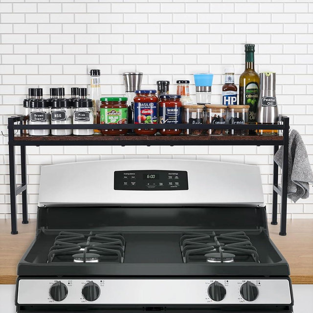 weslinkeji Spice Rack Shelf for Kitchen Stove，Stove Top Shelf with 4 hooks Extra Storage Countertop, Seasoning Organizer,Kitchen Organizers and Storage