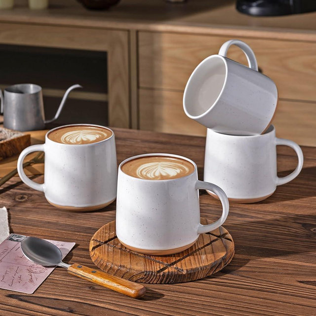 GBHOME Ceramic Coffee Mugs Set of 4, 17oz Handmade Ceramic Coffee Mugs Set with Terracotta Underside for Latte/Tea/Beer/Hot Cocoa, Dishwasher & Microwave Safe