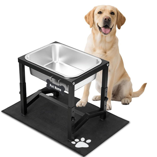 2 Gallon Elevated Large Dog Water Bowl, 4 Adjustable Height 10.5-15.8'' Raised Stainless Steel Bowl Stand with Anti-Slip Mat for Large Breed, Metal Dog Feeding Station for Relief Joint Pressure