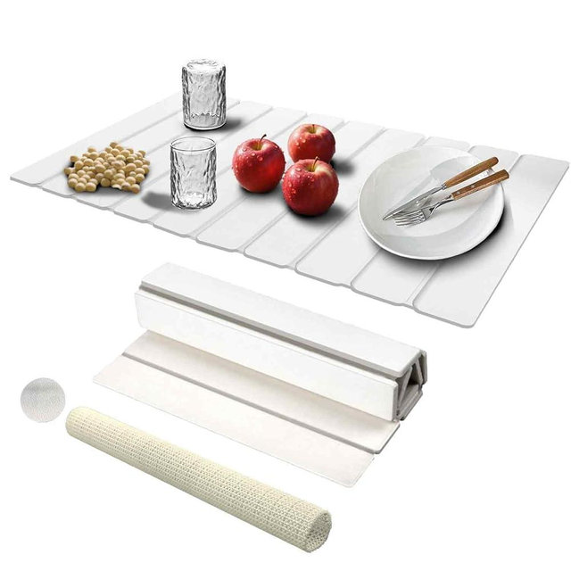 HAOIVE Dish Drying Mat Stone Bath Mat Diatomaceous Earth Stone Drying Mat For Kitchen Counter Sink Bath Mat Quick Dry Non Slip Foldable Dish Drying Rack Mat Large(24"×16" White)